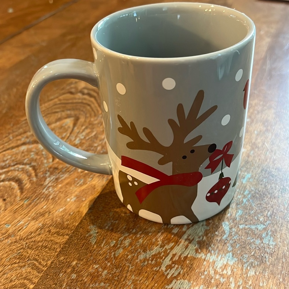 Crate & barrel reindeer fox bunny cardinal tree mug Joan Anderson